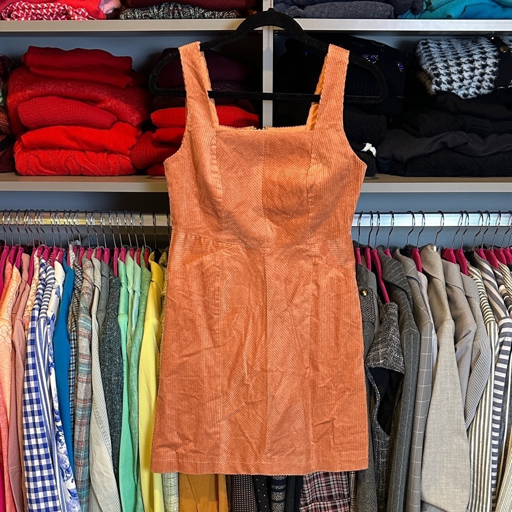 Miami orange sleeveless back zipper closure corduroy dress size S NWT